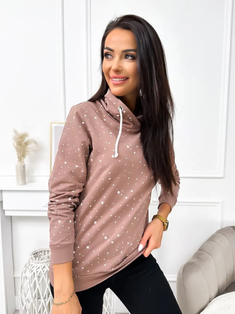 Brązowa Bluza w Biały Wzór 11490-260-A|Modna Kiecka Fashion