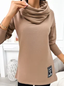 Brązowa Bluza z Kominem 11617-197-E|Modna Kiecka Clearance