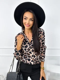 Brązowa Koszula w Panterkę 12879-84 12879-84-Q|Modna Kiecka Fashion