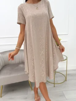 Brązowa Sukienka w Złoty Wzór 14004-412-B|Modna Kiecka Fashion