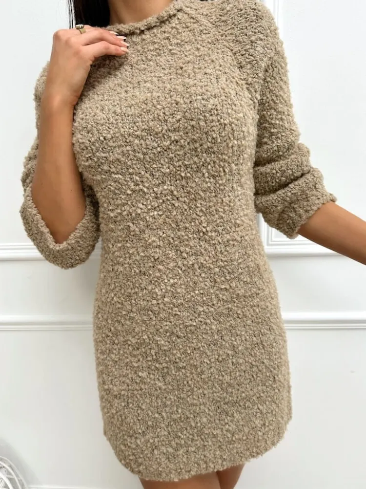 Brązowa Sweterkowa Sukienka/Tunika 13370-242-B|Modna Kiecka Fashion