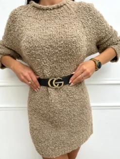Brązowa Sweterkowa Sukienka/Tunika 13370-242-B|Modna Kiecka Fashion