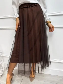 Brązowa Tiulowa Spódnica 13274-86-B|Modna Kiecka Hot