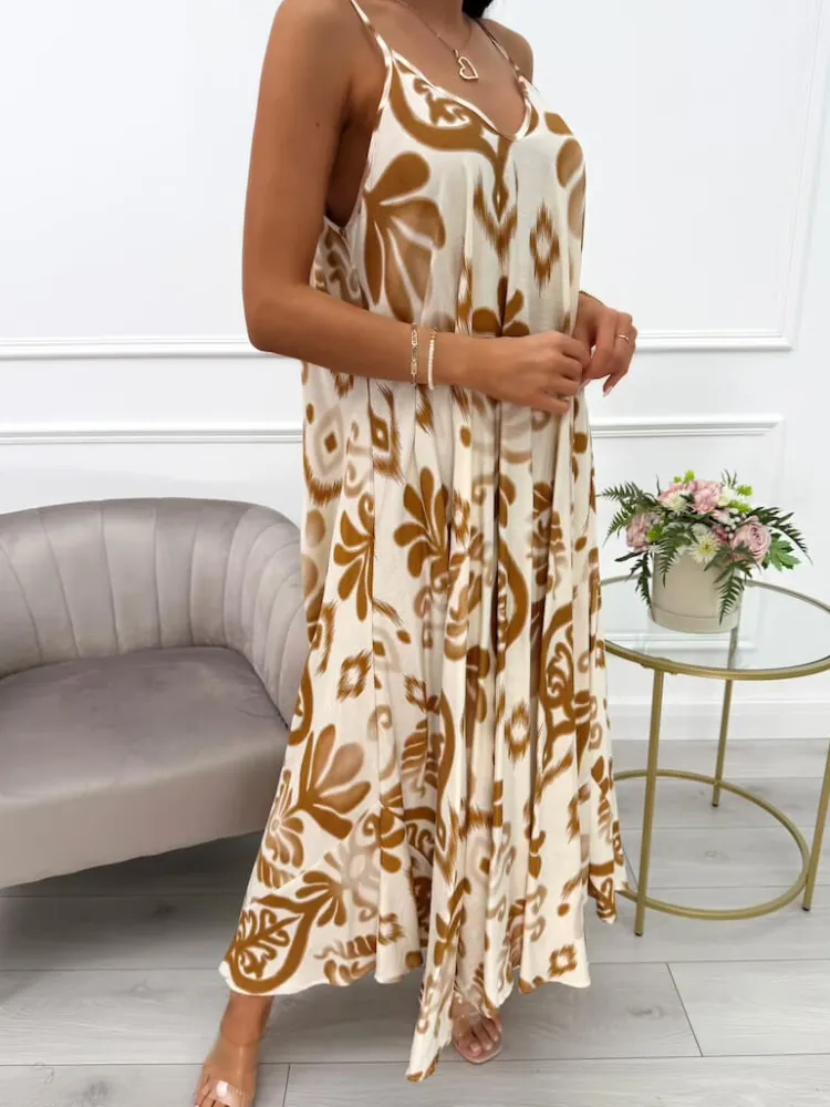 Brązowo-Beżowa Sukienka Oversize 14015-120-A|Modna Kiecka Sale