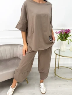 Brązowy Dresowy Komplet 13653-521-C|Modna Kiecka Discount