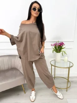 Brązowy Dresowy Komplet 13653-521-C|Modna Kiecka Discount