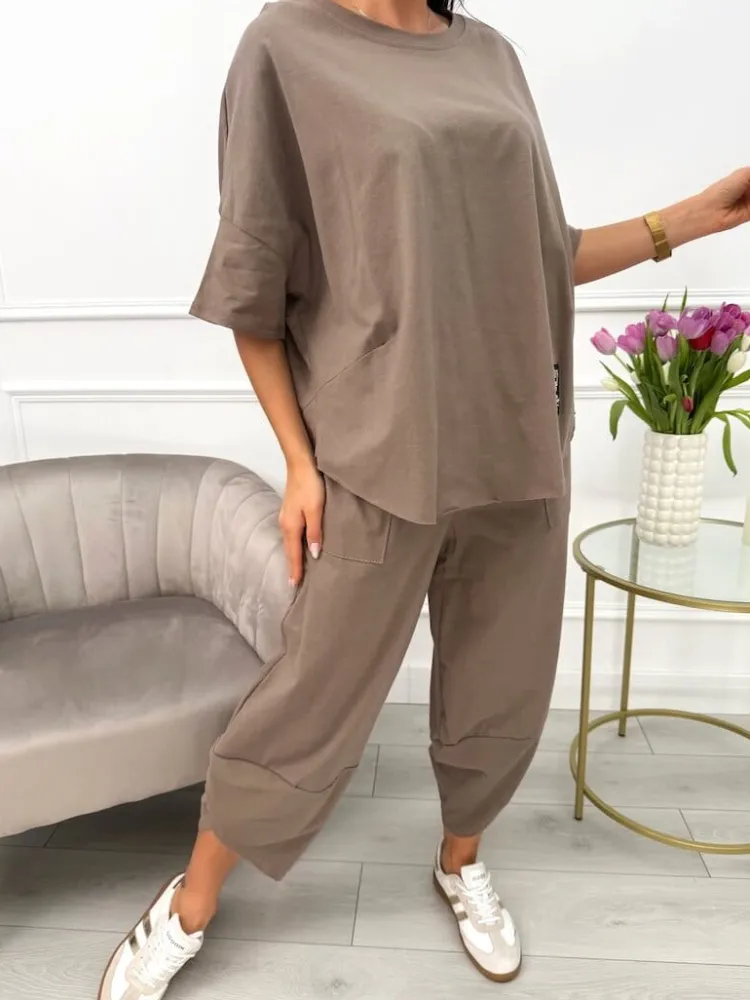 Brązowy Dresowy Komplet 13653-521-C|Modna Kiecka Discount