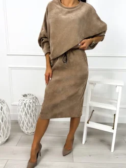 Brązowy Komplet Bluza + Spódnica 12836-302-C|Modna Kiecka Clearance