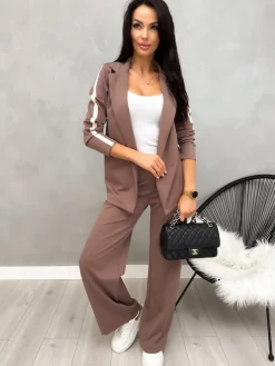 Brązowy Komplet Marynarka + Spodnie 12651-09-F|Modna Kiecka Outlet