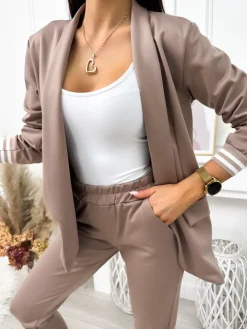 Brązowy Komplet Marynarka + Spodnie 11442-404-H|Modna Kiecka Outlet