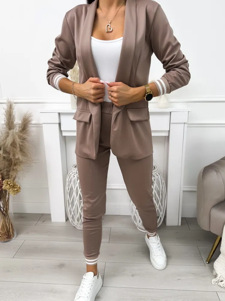 Brązowy Komplet Marynarka + Spodnie 11442-404-H|Modna Kiecka Outlet