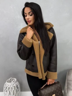 Brązowy Kożuszek 13086-505-A|Modna Kiecka Outlet