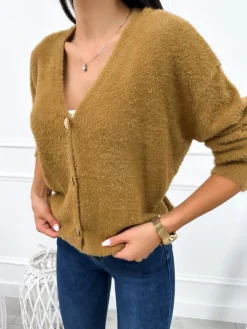Brązowy Rozpinany Sweterek 12640-23-A|Modna Kiecka Online