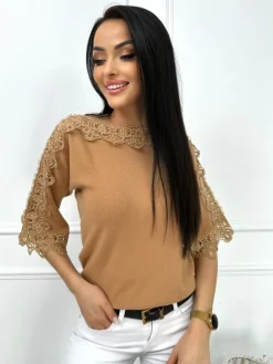 Brązowy Sweterek z Ozdobnym Haftem 13439-290-C|Modna Kiecka Fashion