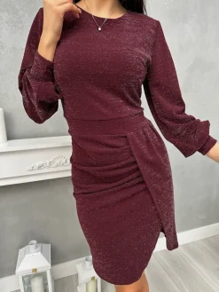 Burgundowa Połyskująca Sukienka 13354-145-D|Modna Kiecka Hot