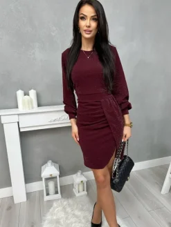 Burgundowa Połyskująca Sukienka 13354-145-D|Modna Kiecka Hot