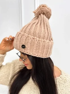 Cappuccino Czapka z Pomponem 13301-334-E|Modna Kiecka Clearance