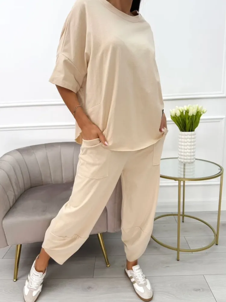 Cappuccino Dresowy Komplet 13653-521-P|Modna Kiecka Hot