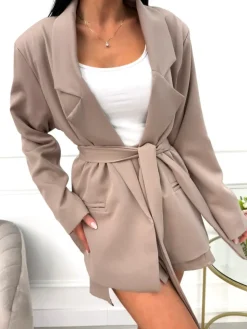 Cappuccino Komplet Marynarka Oversize + Spódnico-Spodenki 13568-191-B|Modna Kiecka Outlet
