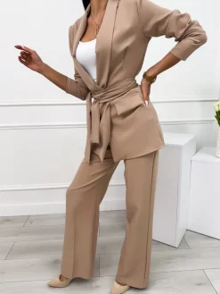 Cappuccino Komplet Marynarka + Spodnie 9613-346-M|Modna Kiecka Online