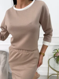 Cappuccino Komplet ze Spódnicą 13526-183-F|Modna Kiecka Hot