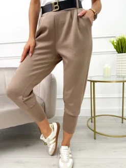 Cappuccino Spodnie z Paskiem 13530-162-G|Modna Kiecka Hot