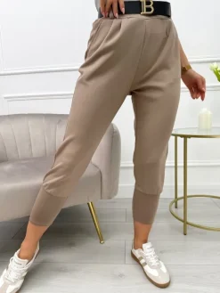 Cappuccino Spodnie z Paskiem 13530-162-G|Modna Kiecka Hot