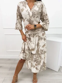 Cappuccino Sukienka Maxi ze Wzorem 11970-315-C|Modna Kiecka Online
