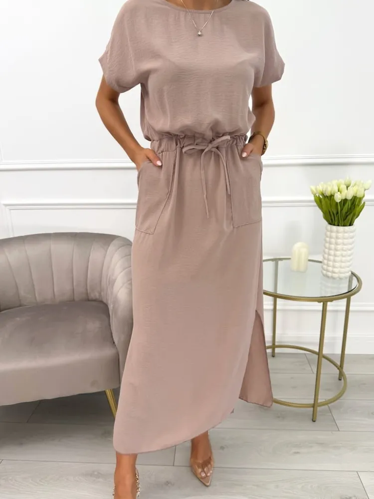 Cappuccino Sukienka z Kieszonkami 10330-227-I|Modna Kiecka Fashion