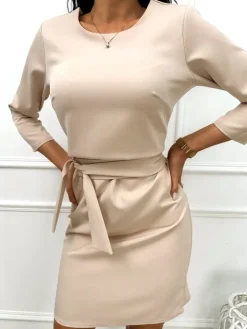 Cappuccino Sukienka z Paskiem 11626-332-H|Modna Kiecka Best