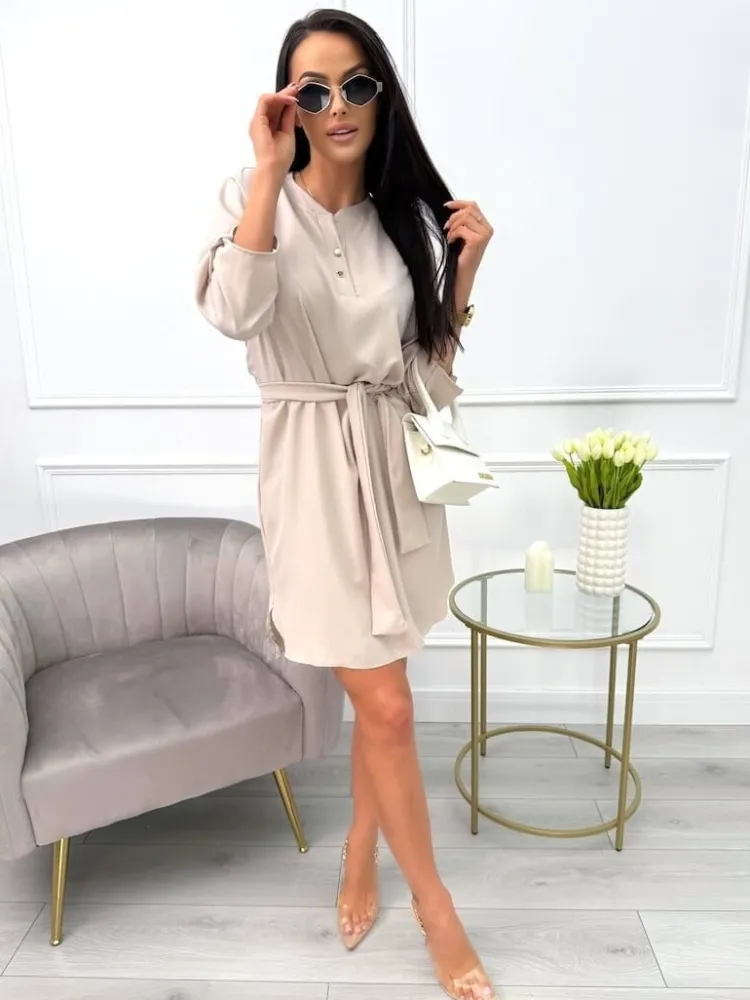 Cappuccino Sukienka z Paskiem 11673-534-G|Modna Kiecka Sale