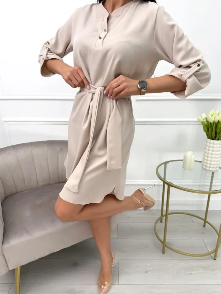 Cappuccino Sukienka z Paskiem 11673-534-G|Modna Kiecka Sale
