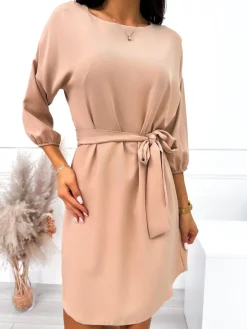 Cappuccino Sukienka z Paseczkiem 10547-264-A|Modna Kiecka Fashion