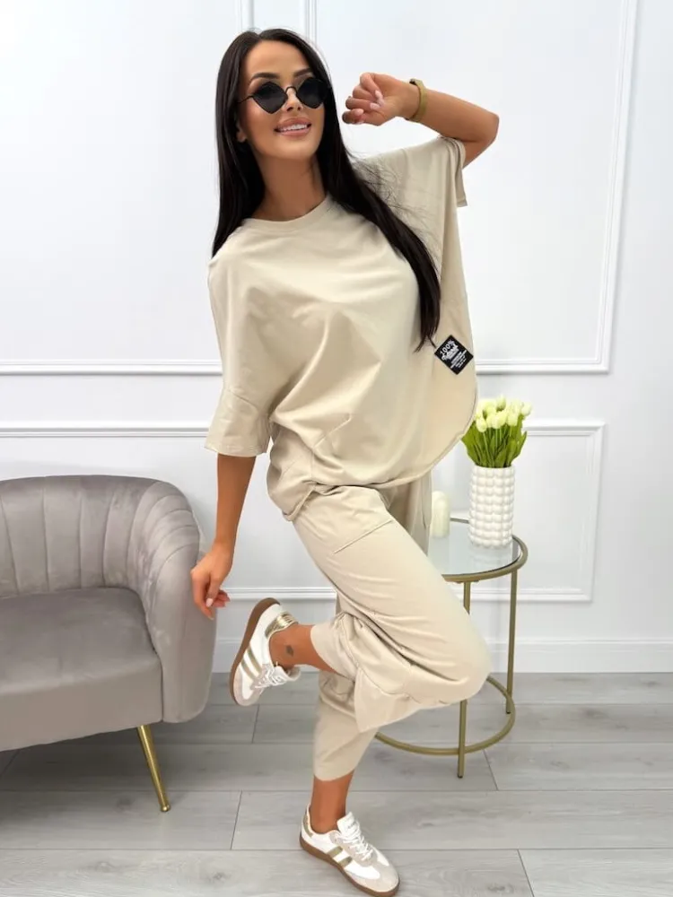 Ciemnobeżowy Dresowy Komplet 13653-521-O|Modna Kiecka Outlet