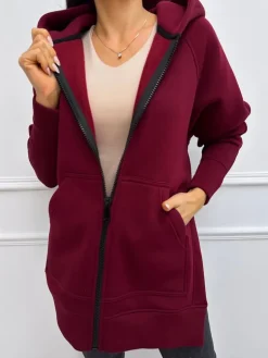 Ciemnobordowa Bluza Oversize z Kapturem 9371-285-R|Modna Kiecka Hot