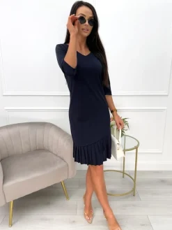 Ciemnogranatowa Sukienka z Plisowaną Falbanką 11390-416-R|Modna Kiecka Discount