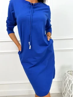 Ciemnoniebieska Sukienka z Kieszeniami 10695-515-J|Modna Kiecka Outlet