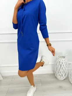 Ciemnoniebieska Sukienka z Kieszeniami 10695-515-J|Modna Kiecka Outlet