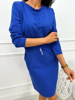 Ciemnoniebieska Sukienka z Kieszeniami 10695-515-J|Modna Kiecka Outlet