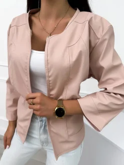 Ciemnopudrowa Narzutka z Ekoskóry 11464-225-J|Modna Kiecka Fashion
