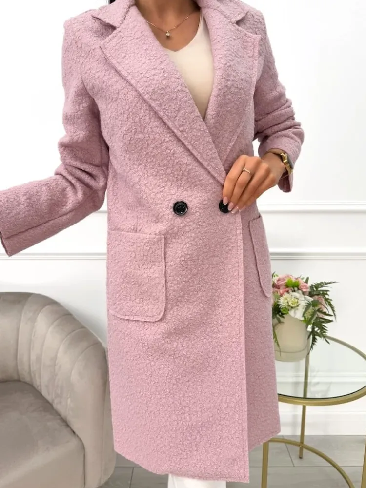 Ciemnopudrowy Płaszcz z Kieszeniami 10793-280-M|Modna Kiecka Online