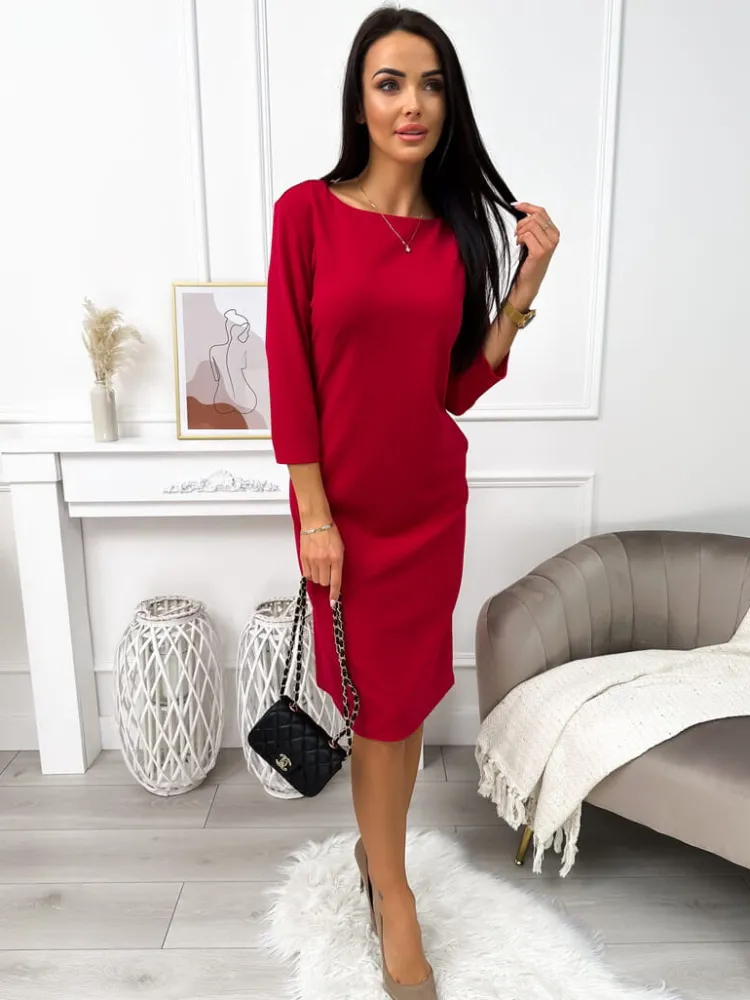 Ciemnoróżowa Sukienka z Kieszeniami 11372-219-K|Modna Kiecka Discount