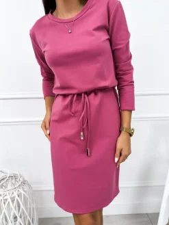 Ciemnoróżowa Sukienka z Kieszeniami 11388-259-I|Modna Kiecka Discount