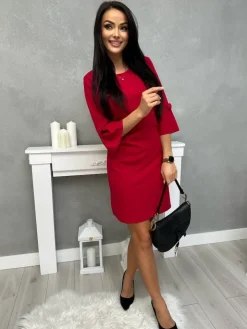 Ciemnoróżowa Sukienka z Ozdobnym Rękawkiem 11420-504-G|Modna Kiecka Outlet