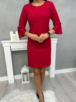Ciemnoróżowa Sukienka z Ozdobnym Rękawkiem 11420-504-G|Modna Kiecka Outlet