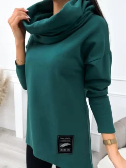 Ciemnozielona Bluza z Kominem 11617-197-B|Modna Kiecka Discount