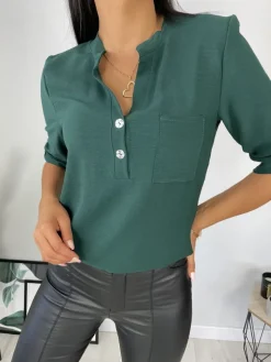 Ciemnozielona Klasyczna Koszula 11451-241-B|Modna Kiecka Discount