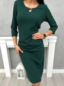 Ciemnozielona Klasyczna Sukienka 11437-267-N|Modna Kiecka New