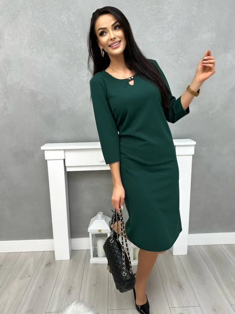 Ciemnozielona Klasyczna Sukienka 11437-267-N|Modna Kiecka New