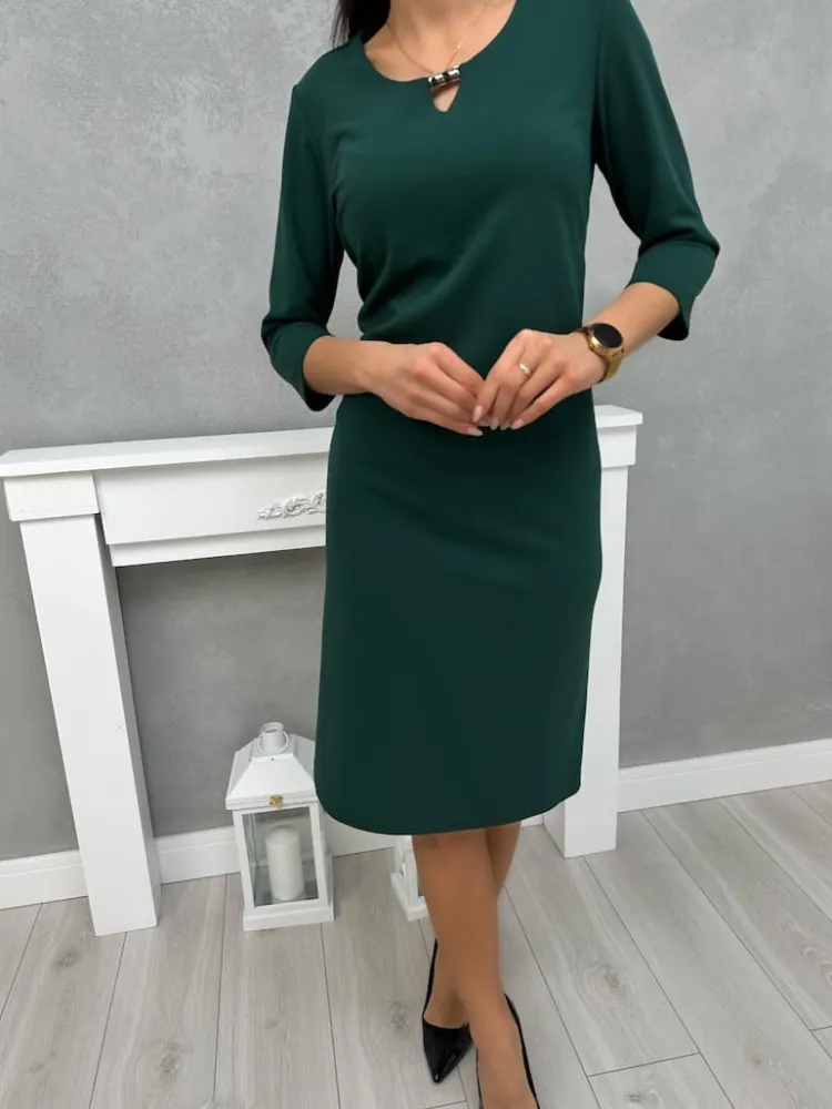 Ciemnozielona Klasyczna Sukienka 11437-267-N|Modna Kiecka New